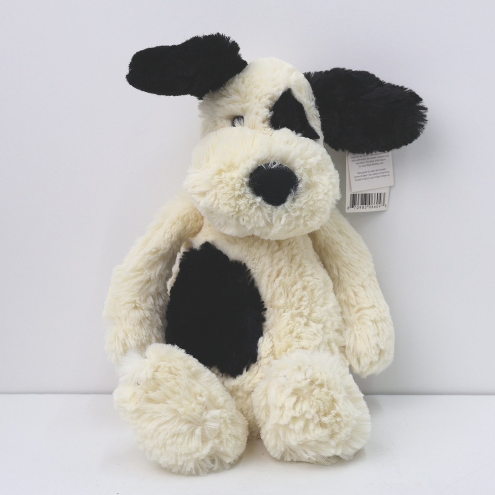 Jellycat London Bashful Puppy Dog Cream Black Spotted Plush Stuffed Animal NWT